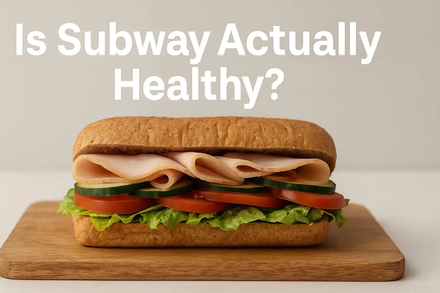A fresh Subway sandwich filled with vegetables on whole grain bread, representing a healthy-looking fast-food meal. is subway actually healthy?